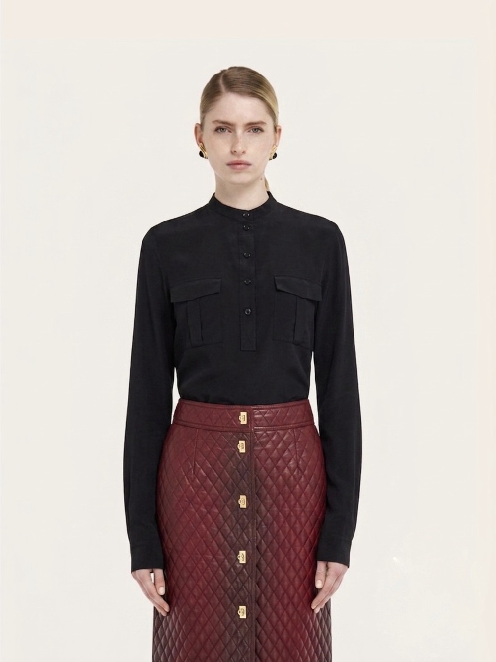 SALVATORE FERRAGAMO Women's Vintage Silk Long Sleeve Blouse - Black, Sz 10